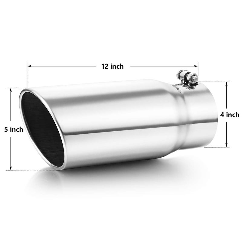 A-KARCK Exhaust Tip 4" Inlet, Polished Bolt On 4" Inlet 5" Outlet 12" Long Stainless Steel Muffler Tip Protect Tailpipe - Image 2